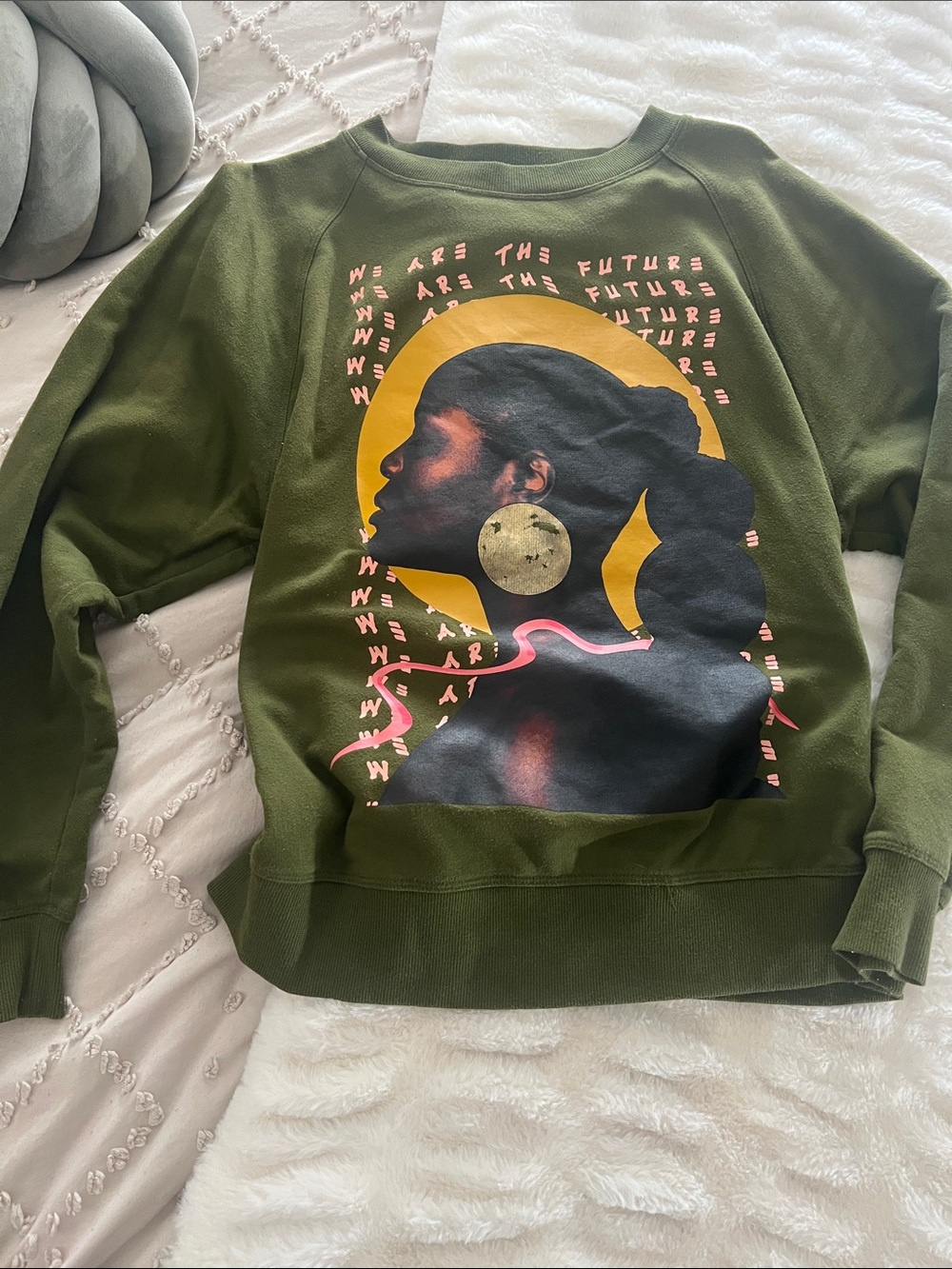 Target Olive Green Graphic Crewneck Sweatshirt with Yellow & Pink Accents